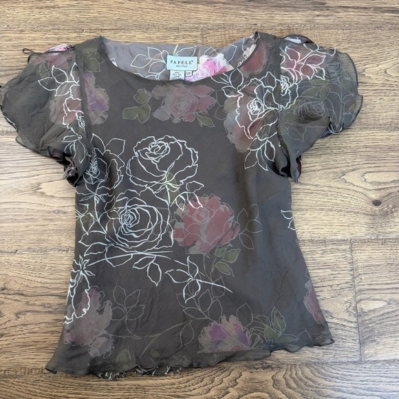 Papell Boutique Tops - Y2K Silk Floral Blouse Small Flutter Sleeve Top Papell EUC